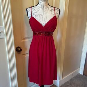 Vtg 90s Y2K Taboo Red Jeweled Empire Waist Tie Back Going Out Dress